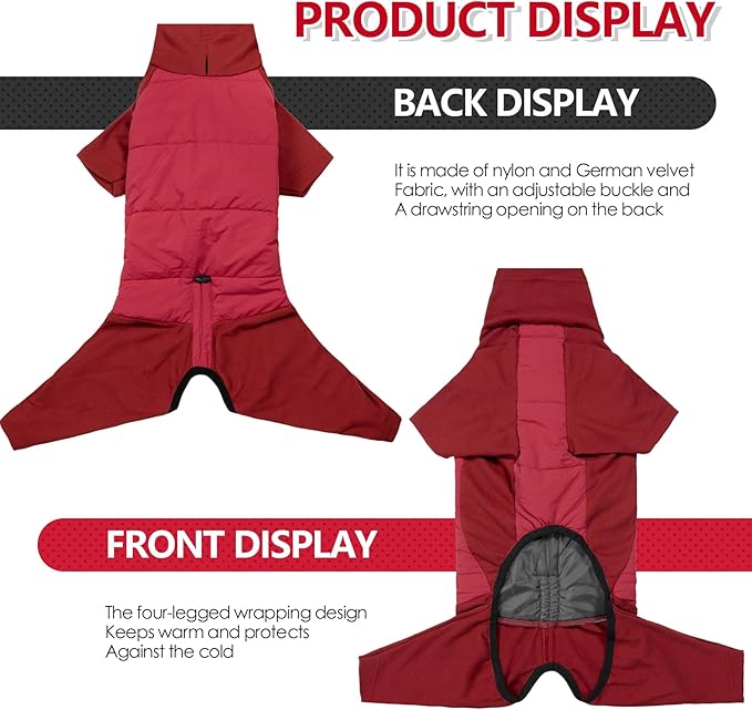 Dog Coats for Small Dogs, Warm Fleece Fullbody Clothes Jumpsuit, Dog Winter Cold Weather Coat Pajamas, Four-Legged Snowsuit with Leash Hole, Dog Winter Jacket Waterproof S Grey