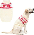 Warm Winter Pink Dog Sweater - Cold Weather Pet Clothes for Small Medium Large Dogs Indoor Outdoor, Soft Classic Knit Puppy Apparel Coat, White, ML