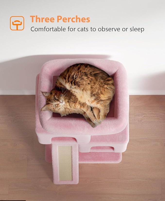 Cat Tree Tower for Indoor Cats Large Adult,Cute/Tall Modern Cat Tree for Big Cats 20 lbs,34''Plush Multi-Level Cat Condo with Scratching Posts,Dangling Ball (Soft Pink, 34 inch)