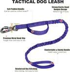 Tactical Dog Collar and Bungee Leash,Military Dog Collar & Leash Set with USA American Flag Adjustable K9 Collar with Heavy Duty Metal Buckle & Handle,with Patches and Airtags Case (Purple, M)