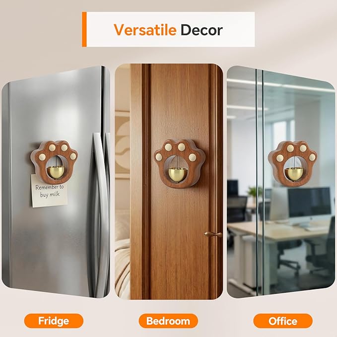Cat Paw Shopkeepers Bell for Door Opening – Magnetic Wooden Door Chime & Wireless Brass Doorbell for Business Entrance, Home Decor – Cute Kawaii Wind Bell for Fridge, Room, Shop No Battery Entry Alert