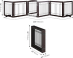 Vantas Folding Pet Gate 144" Wide, 30" Tall No-Assembly Wooden Dog Gate with Door Walk Through, Freestanding Wire Pet Puppy Safety Fence, with 2PCS Support – Espresso