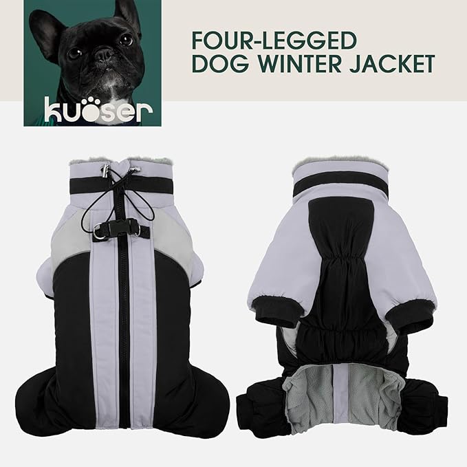 Kuoser Thick Dog Coat,Windproof Dog Jacket for Large Dogs, Warm Doggie Winter Coat Reflective Pet Cold Weather Coats with Zipper, Black XL