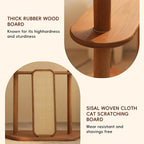 Modern Cat Tree for Living Room - Oak Veneer Cat Tower with Acrylic Pod, Solid Rubberwood, Scratch-Resistant Chenille & Sisal, Modern Cat Furniture for Indoor Cats