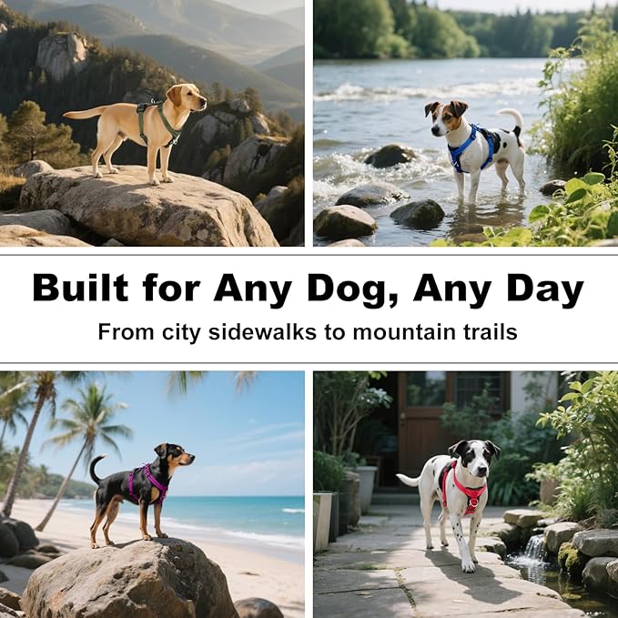 Plutus Pet Adjustable No Pull Dog Harness with Leather Accents, Heavy Duty Reflective Nylon Vest for Training, Hiking, Easy Walk Harness for Small, Medium, Large Dogs (Hot Pink, L)