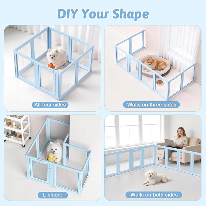 DIY Clear Acrylic Dog Playpen House,Quick Easy Assembly and Disassembly,Strong Floor Suction,Indoor and Outdoor Use,Easy Cleansing Puppy Fence (Sky Blue, 30.3" H, 8PCS)