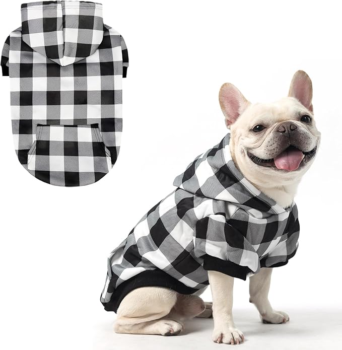 KOOLTAIL Plaid Dog Hoodie Pet Clothes Sweater with Hat and Pocket for Small Medium Large Size Dogs, Soft Winter Warm Dog Cold Weather Coat, Fleece Fall Dog Hooded Sweatshirt for Puppy Cats, White M