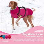 AOFITEE Dog Coats for Large Dogs, Waterproof Dog Winter Jacket with Harness Built in, Warm Large Dogs Coat with Fleece Lined, Zip Up Pets Jackets for Golden Retriever, Weimaraner, Hot Pink 2XL