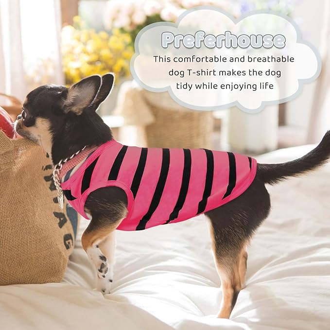 Dog Striped T-Shirts, Dog Vest, Pet Apparel, Tee Shirts, Suitable for Small, Medium, Large Pets, French Bulldog, Bichon, Rose L