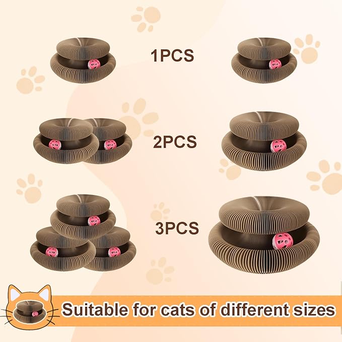 2PCS Interactive Cardboard Cat Toys,Cat Scratching Board with A Ball,Shape Shifting Accordion Cat Scratcher Toys with Different Shapes,Magic Kitten Scratcher Pads for Indoor