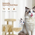35.8-inch Cat Tree with Double Cat Beds & Hammock, Plush Perch Scratcher with Comfort Sleep Platform and Toy Ball for Indoor Cats (Beige)