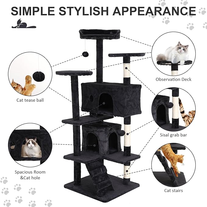 70" Multi-Level Cat Tree Tower with Scratching Posts, Toys & Condo - Space-Saving Design for Indoor Kittens, Compact Floor Footprint & Vertical Space for Multi-Cat Homes-Dark Grey