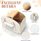 PetsHome Dog Carrier Purse, Pet Carrier, Foldable Waterproof Premium Leather Pet Travel Portable Bag for Cat and Small Dog Home & Outdoor Small Beige