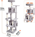 Happybuy Cat Tree for Indoor Cats, 72" Cat Tower with 2 Cat Condos, Sisal Scratching Post, Hammock, Top Perch, Jumping Platforms, Large Cat Furniture Activity Center with Hang Ball, Light Grey