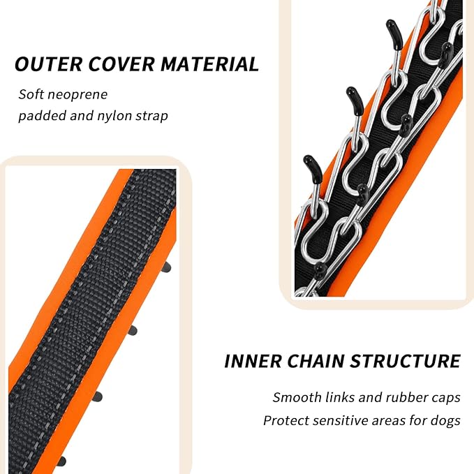 Martingale No Pull Dog Collar for Large Medium Small Dogs, Heavy Duty Nylon Reflective Adjustable Anti Pull Slip Collar with Buckle for Training Walking L Black Orange