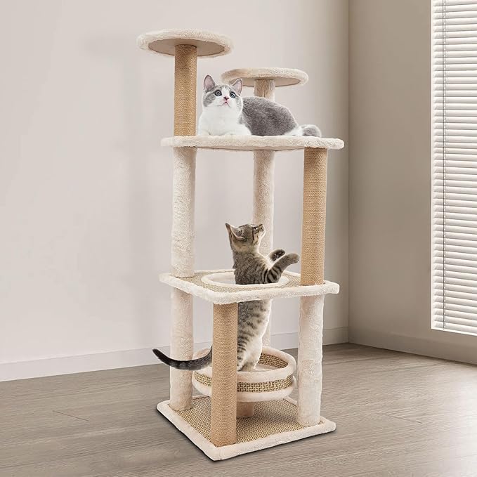 5-Tier Large Cat Tree Condo with Scratching Posts & Play Ball, Cats Tree Tower Cat Shelves Cat Towers House for Indoor Cats with Jump Platform Ideal Cat's Climbing Frame & Playhouse