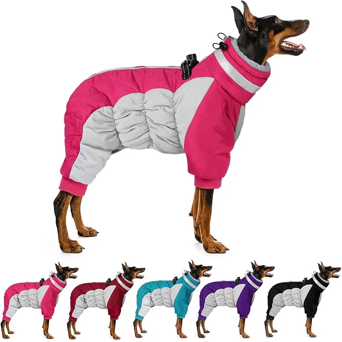 MIGOHI Full Body Dog Coat - Warm Reflective Large Dog Winter Coat with Harness,Turtleneck Fleece Jacket for Dogs,Four-Leg Windproof Puffer Jackets Snowsuit with Zipper for Small Medium Large Dogs,3XL