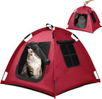 Portable Pet Tent with Full-Enclosure Zippered Mesh Door, Indoor & Outdoor Cat House for Safety & Ventilation, Cozy Nest for Cats, Puppies & Small Animals (Red)