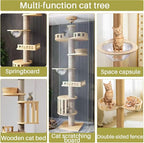 Mekidulu Floor to Ceiling cat Tree - Cat Tree Floor to Ceiling，Adjustable Height,Tall cat Tree with Width 4.33 in Scratching Post,Cat Hammock,Fully Wrapped with sisal Rope(240～250cm, 265-275cm T03)