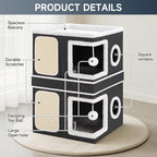 2-Storey Cat House for Indoor Cats, Separate Into 2 Large Cat Bed Cave with Hideaway Condos, Scratch Pads, Hanging Balls, Foldable Indoor Cat House, Cat Cube for Multiple Cats Kitten, Black