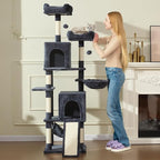 Cat Tree, 70-Inch Cat Tree Tower with Hammock, Scratching Post, Condo and Multi-Level Cat Tower, Large Cat Activity Center Playhouse, Dark Gray LCT015