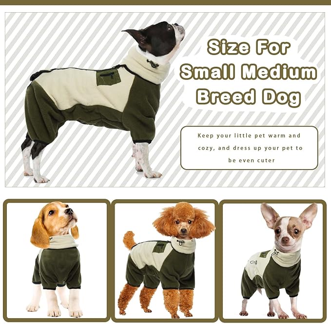 DENTRUN Dog Winter Coat - Polyester Jacket, Pajamas Turtleneck Sweater - Puppy Cold Weather Outfit - Thermal Bodysuit - Soft Jumpsuit