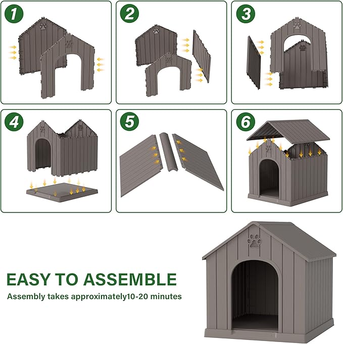 Bifanuo Large Dog House for Outdoor & Indoor, Waterproof Puppy Shelter with Air Vents & Elevated Floor, Easy Assemble Sturdy Dog Kennel for Large Dogs(Grey,36.2''L×38''W×38''H)