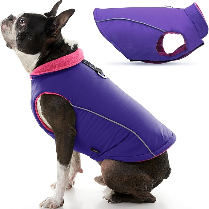 Gooby Sports Vest Dog Jacket - Purple, X-Small - Reflective Dog Vest with D Ring Leash Warm Fleece Lined Hook and Loop Closure for Small to Medium Dogs