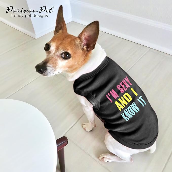 Parisian Pet Dog Shirt – 100% Cotton I am Sexy Shirts for Large Dogs – Sleeveless Puppy Clothes – Lightweight and Breathable Black Dog Clothes – Summer Pet Apparel - Stretchable Tshirts for Dogs