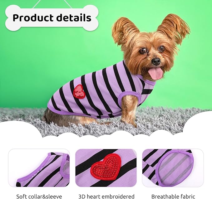 Dog Shirts for Medium Dogs, Striped T-Shirts Pets Vest Pet Apparel Tee Shirts Dog Tank Top Spring Summer Suitable for Chihuahua French Bulldog Bichon Shih Tzu