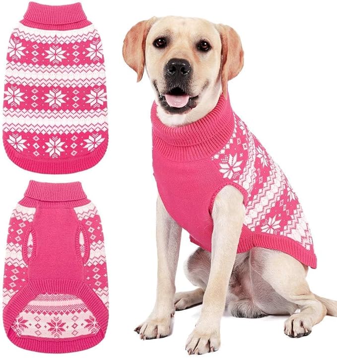 KOOLTAIL Cable Knit Valentines Dog Sweater Turtleneck, Cold Weather Pullover Classic Knitwear, Snowflake Pattern Thick Warm Winter Pet Clothes, Dog Sweater for Small Medium Large Dogs Girl,Pink ML