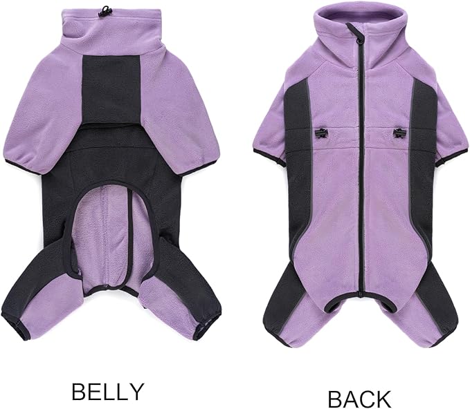 Fleece Dog Coat for Small Medium Dog,Pullover Pajamas Jumpsuit Bodysuit Puppy Coats with Legs, Pet Windproof Warm Cold Weather Jacket Full Body Vest Cozy Snowsuit Outfit Clothes (Purple, XXL)