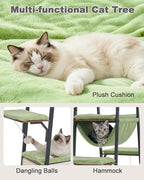74-Inch Modern Cat Tree Tower for Large Cats, Multi-Level Cat Tower with Scratching Board, Large Perch, Hammock, Removable Pads, Green