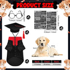5 Pcs Dog Graduation Costume Set Include 2026 Pet Graduation Gown with Stole Puppy Grad Cap Lensless Glasses DIY Letter Stickers for Dogs Cats Holiday Costume Accessory(Black Red,L)