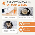 Interactive Cat Toys for Indoor Cats – 3-in-1 Cat Tunnel Bed with 2 Catnip Toys, Peekaboo Cat Cave & Donut Tunnel, Foldable Interactive Toy for Kittens & Small Pets, 32"