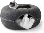 Peekaboo Cat Tunnel for Large Cats up to 10 lbs, Features A Jingle Ball, Removable and Washable Tunnel Bed, and a Cozy Donut Tunnel (Dark Grey, 20 Inches)