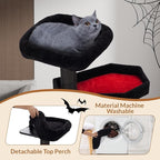 Happy & Polly Gothic Cat Tree with Coffin Bed - 40.9" Black Cat Tower with Soft Mats (Red)