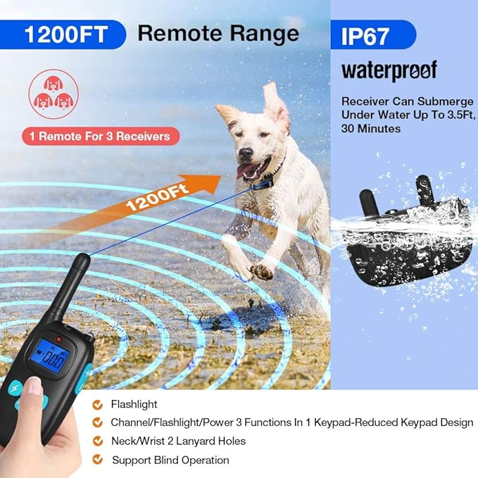 Dog Training Collar with Remote 1200Ft,Separate Stimulus Keypad,Waterproof&Rechargeable Bark E Collar w/Beep/Vibration/Shock,Electric Dog Shock Collar Training Collar for Small Medium Large Dog