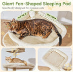 Taoqimiao 72 Inches Cat Tree for Large Cats, Multi-Level Tall Cat Tower, Widened Cat Condo with Large Scratch Board, 5 Scratching Posts, Metal Hammcock, Cozy Basket, Beige, MS045M