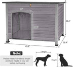 43.3’’ Large Dog House Outdoor Weatherproof Dog Kennel with Upgraded Thickened Metal Frame, Dog Shelter with PVC Curtain, Openable Roof and Removable Floor, Easy to Clean (Grey)