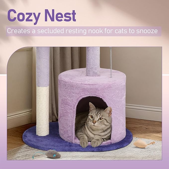 Cat Tree, 33" Multi-Level Cloud Cat Tree Tower with Cozy Padded Bed & Large Condo for All Sized Cats, Featuring Scratching Posts, Viewing Perch & Toys, Stable Small Cat Tower (Green)