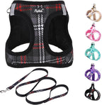 PUPTECK Dog Harness and Leash Set for Small Medium Dogs No Pull Step-in Soft Mesh Puppy Cat Vest Harnesses Reflective at Night, Plaid Pattern Black M