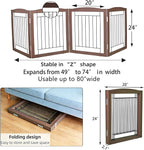 ZJSF Freestanding Foldable Dog Gate for House Extra Wide Wooden Brown Puppy Gate Stairs Dog Gates Doorways Tall Pet Gate 24 "Height 4 Panels Pet Fence
