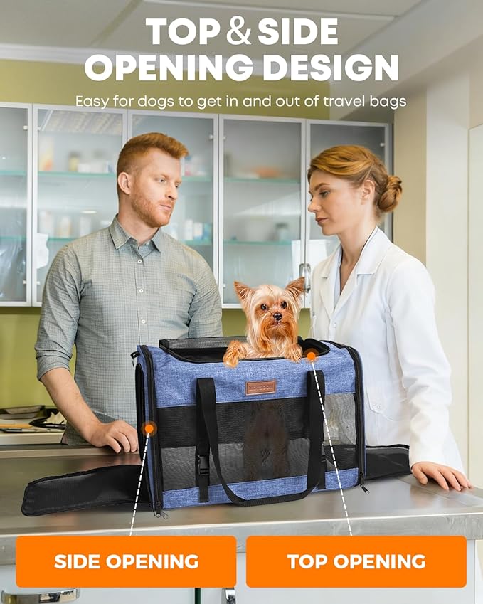 Large Cat Dog Carrier for Pet Up to 20 Lb - 20×13×13 in, Top & Side Entry, Foldable, Soft-Sided Pet Carrier with Ventilated Anti-Scratch Mesh & Car Seat Buckle for Car, Travel and Vet - Blue