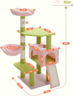 Flower Cat Tree 47.2" Multi-Level Cat Tower with Sisal Covered Scratching Posts, Cute Cat Condo for Indoor Small Medium Cats, Pink Top Perch, Fluffy Ball, Pink