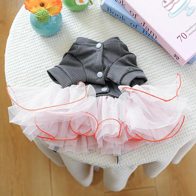 Furbabycare® Elegant Sweet Fashion Puppy Dog Blingbling Princess Skirt Pet Dog Lace Cake Camisole Tutu Dress P-Gray X-Small