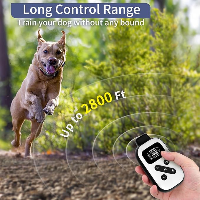 PetJoy Bark Collar with Remote, Bark and Training Collar Combo, Shock Collar for Large Dogs, Auto Bark Collar - Shock, Vibration, Beep and Auto Mode (Level 1-5), Remote Range 2800 Ft