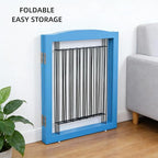 ZJSF Freestanding Dog Fence Indoor, Foldable Dog Gate for Doorways, Stairs or Hallways, Sturdy Wood Extra Wide Pet Gate with Support Feet for The House, Blue, 32 "Height-4 Panels