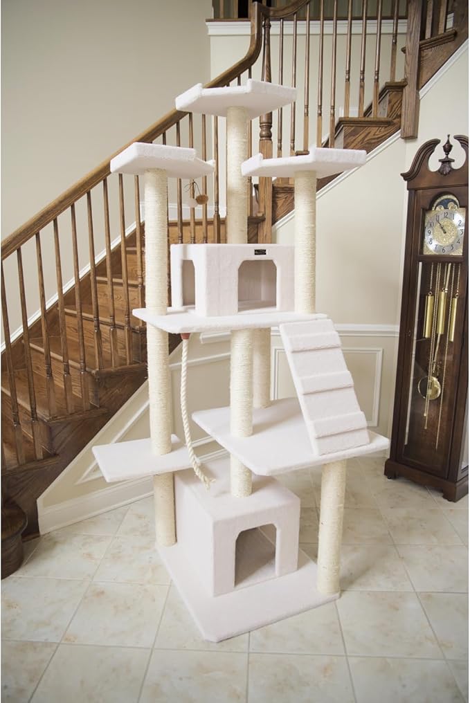 Asian Allure Classic Cat Tree in Ivory, Galaxy Approved, Multi Levels with Ramp, Three Perches, Rope Swing, Two Condos
