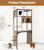 Cat Tower with Litter Box Enclosure, Wooden Cat Tree Tower with Scratching Post, Sturdy Metal Frame Cat Furniture with Adjustable Bed & Anti-Tipping Design, Mobile Cat Condo for Indoor Cats